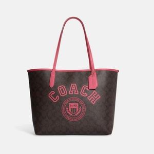 COACH City Tote In Signature Canvas With Varsity Motif (NWT)